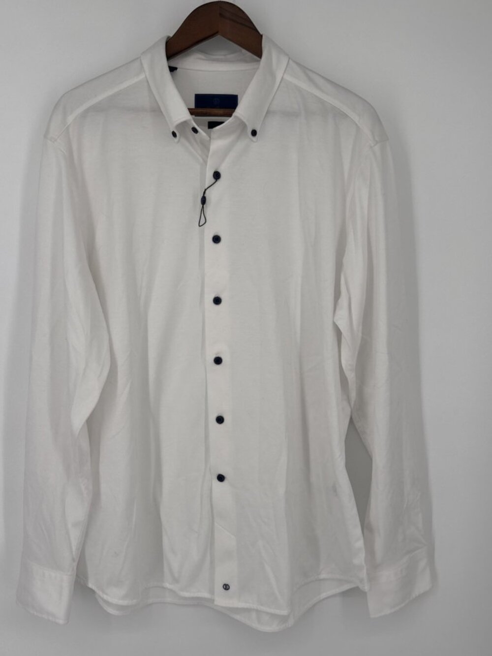 David Donahue Fusion White Dress Shirt Mens Size XL 17.5 Navy Button Down NWOT